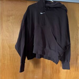 Nike Brown Cropped Hoodie with White Swoosh